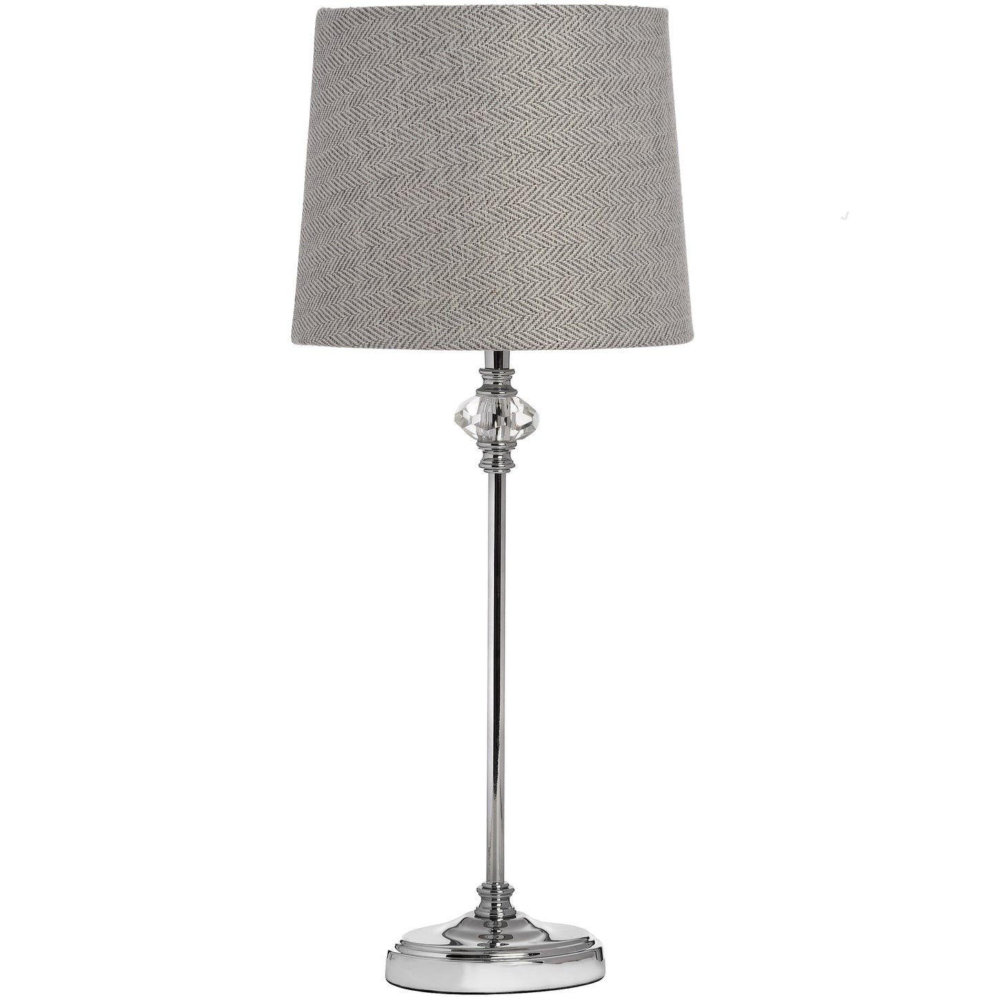Mosswick Chrome Table Lamp with Grey Herringbone Shade