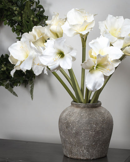 Set of 3 Artificial Flowers White Amaryllis Stems
