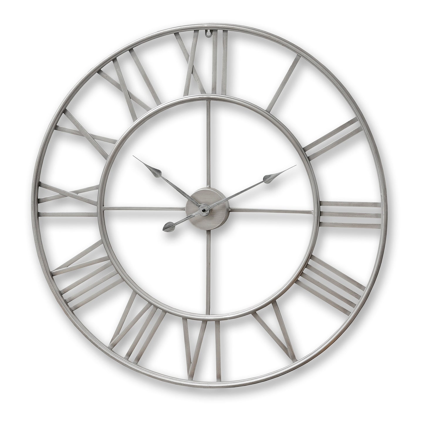 Large Industrial Silver Open Frame Wall Clock
