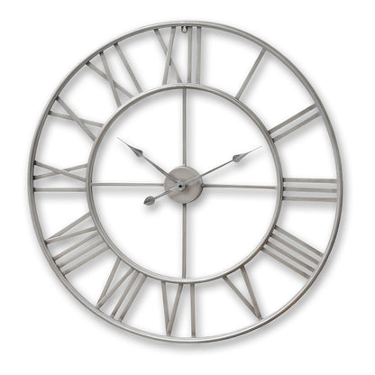 Large Industrial Silver Open Frame Wall Clock