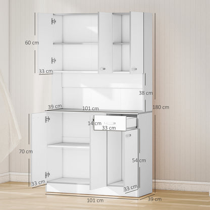 Tovesu Wooden White Large Kitchen Cupboard With 6 Doors 1 Drawer 5 Shelves And Countertop