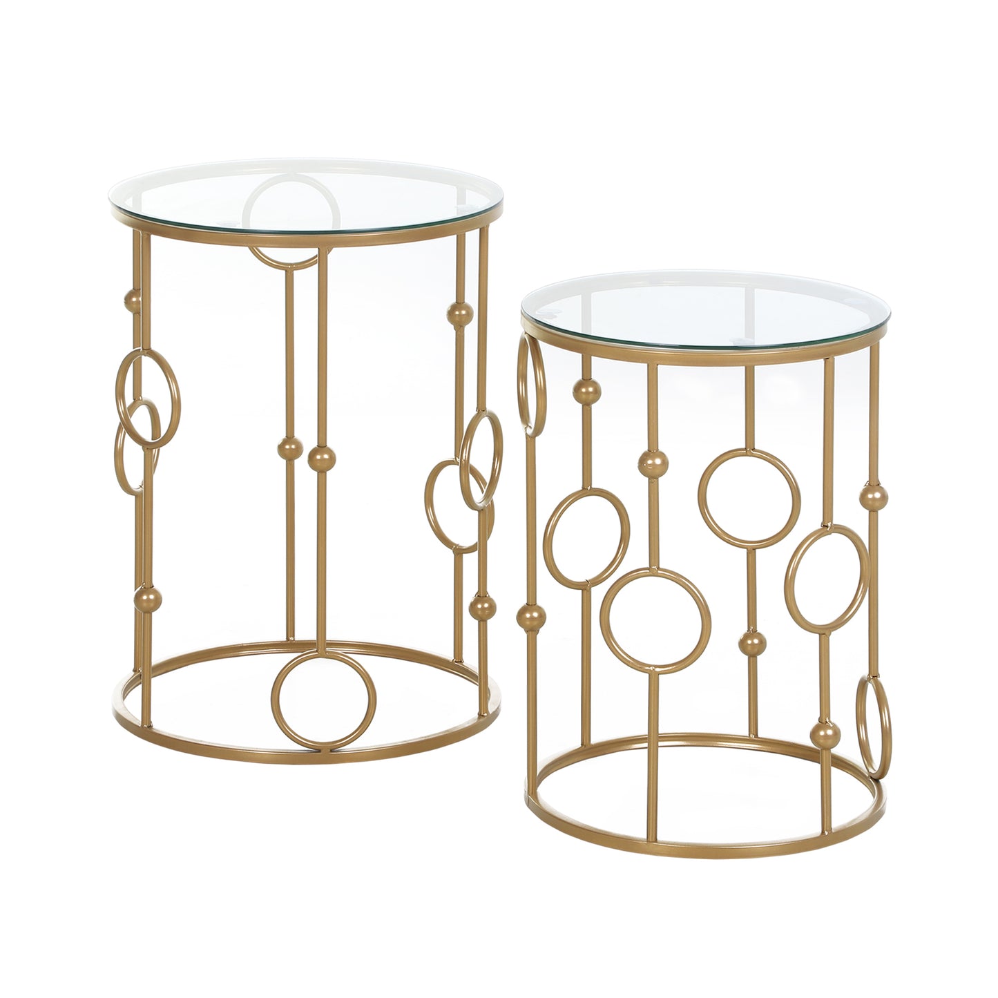 Basu Metal Gold and Glass Set Of 2 Round Nesting Coffee Tables