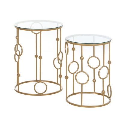 Basu Metal Gold and Glass Set Of 2 Round Nesting Coffee Tables