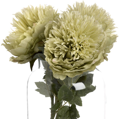 Set of 3 Artificial Flowers Green Peony Stems