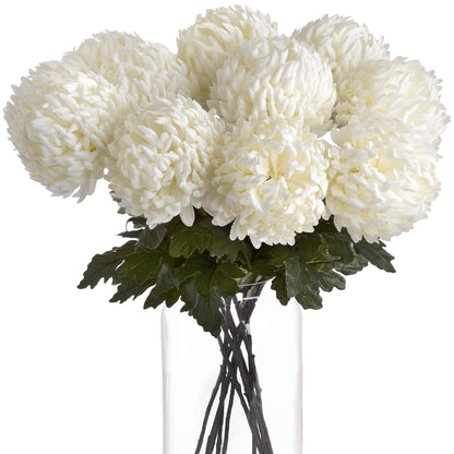 Set of 3 Artificial Flowers Large White Chrysanthemum Stems