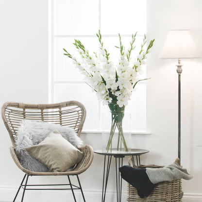 Set of 3 Artificial Flowers White Gladioli Stems