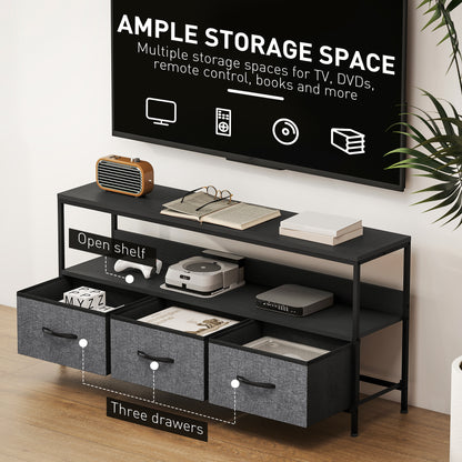 Avanor 120cm Black TV Storage Unit With 3 Fold Down Fabric Drawers