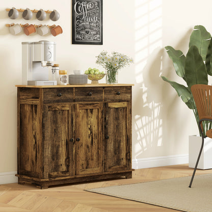 Vesudo Rustic Brown Sideboard With 3 Doors 3 Drawers 2 Shelves