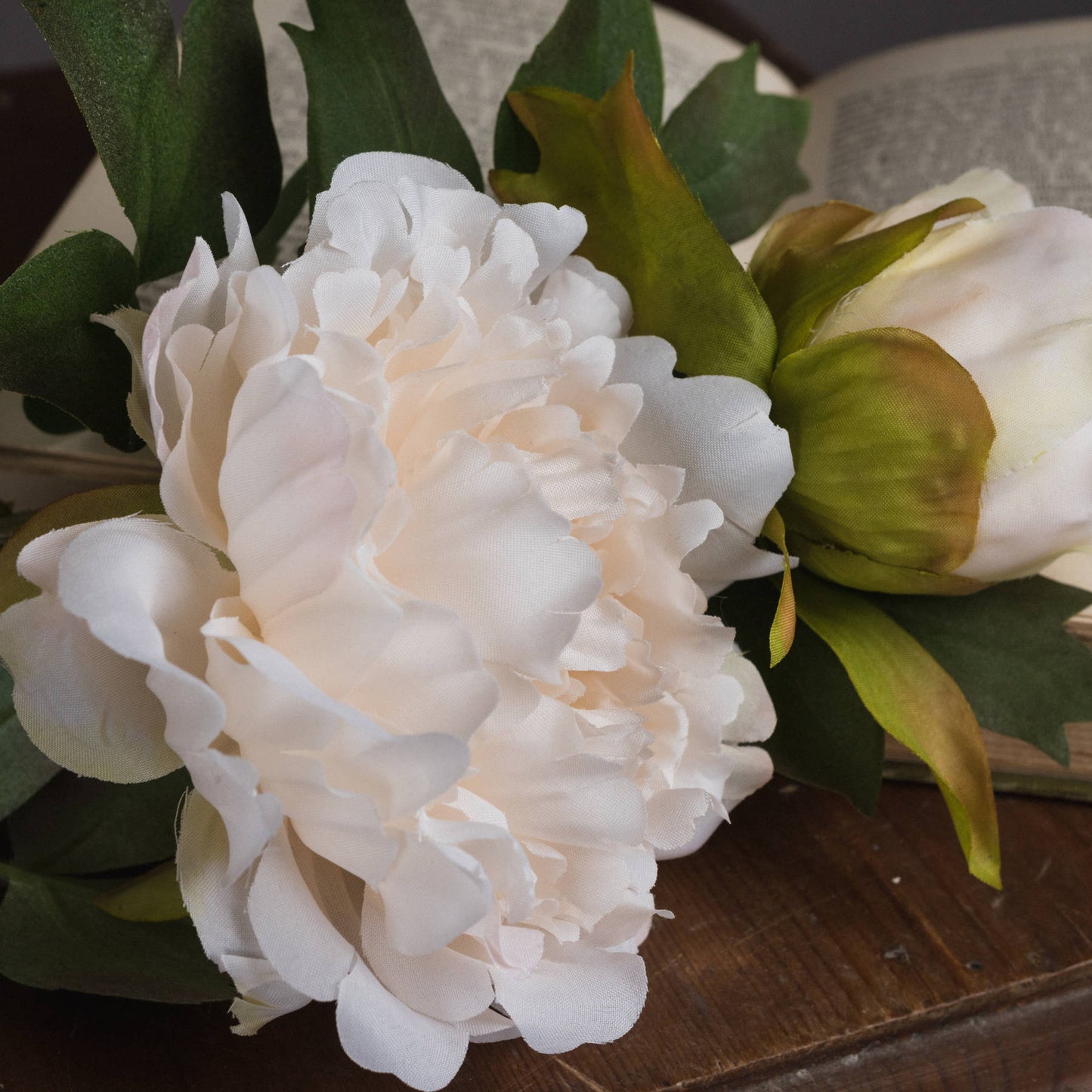 Set of 3 Artificial Flowers White Peony Stem