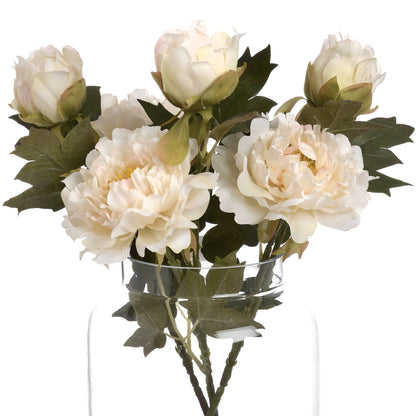 Set of 3 Artificial Flowers White Peony Stem