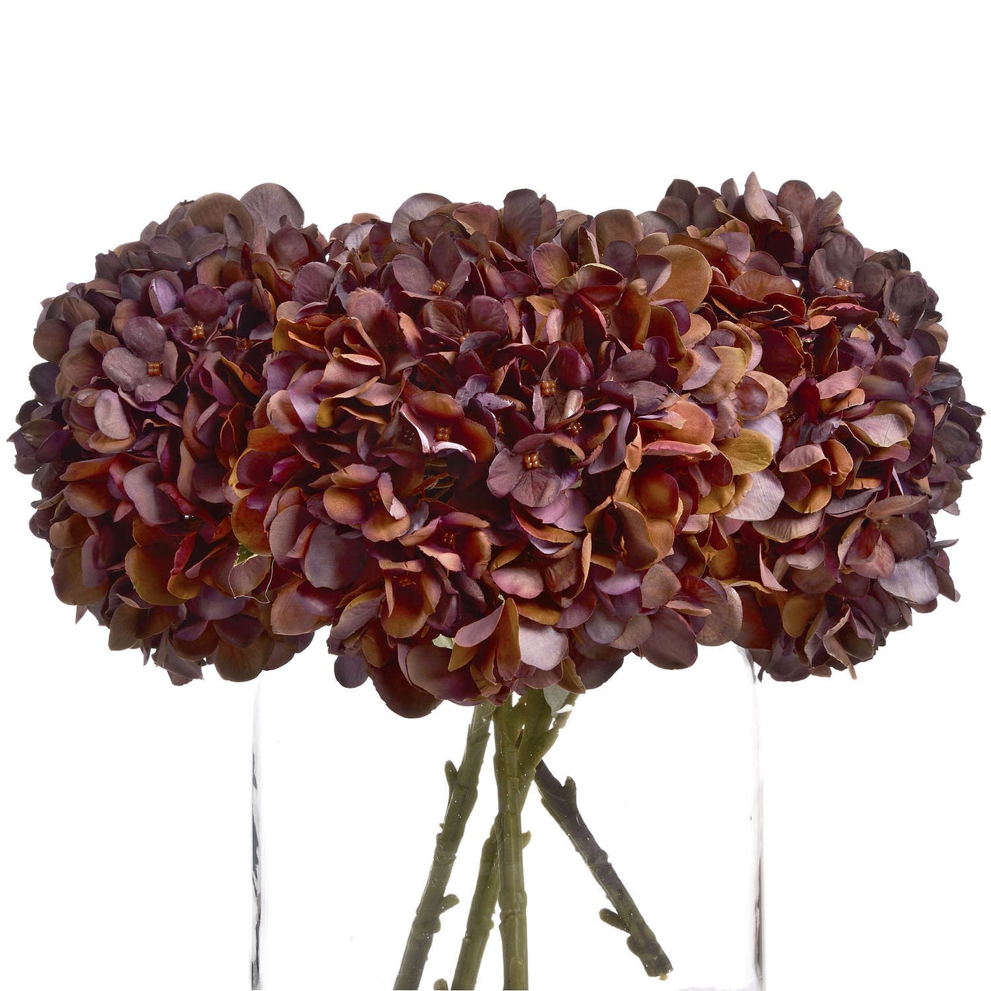Set of 3 Artificial Flowers Autumn Coffee Hydrangea Stems
