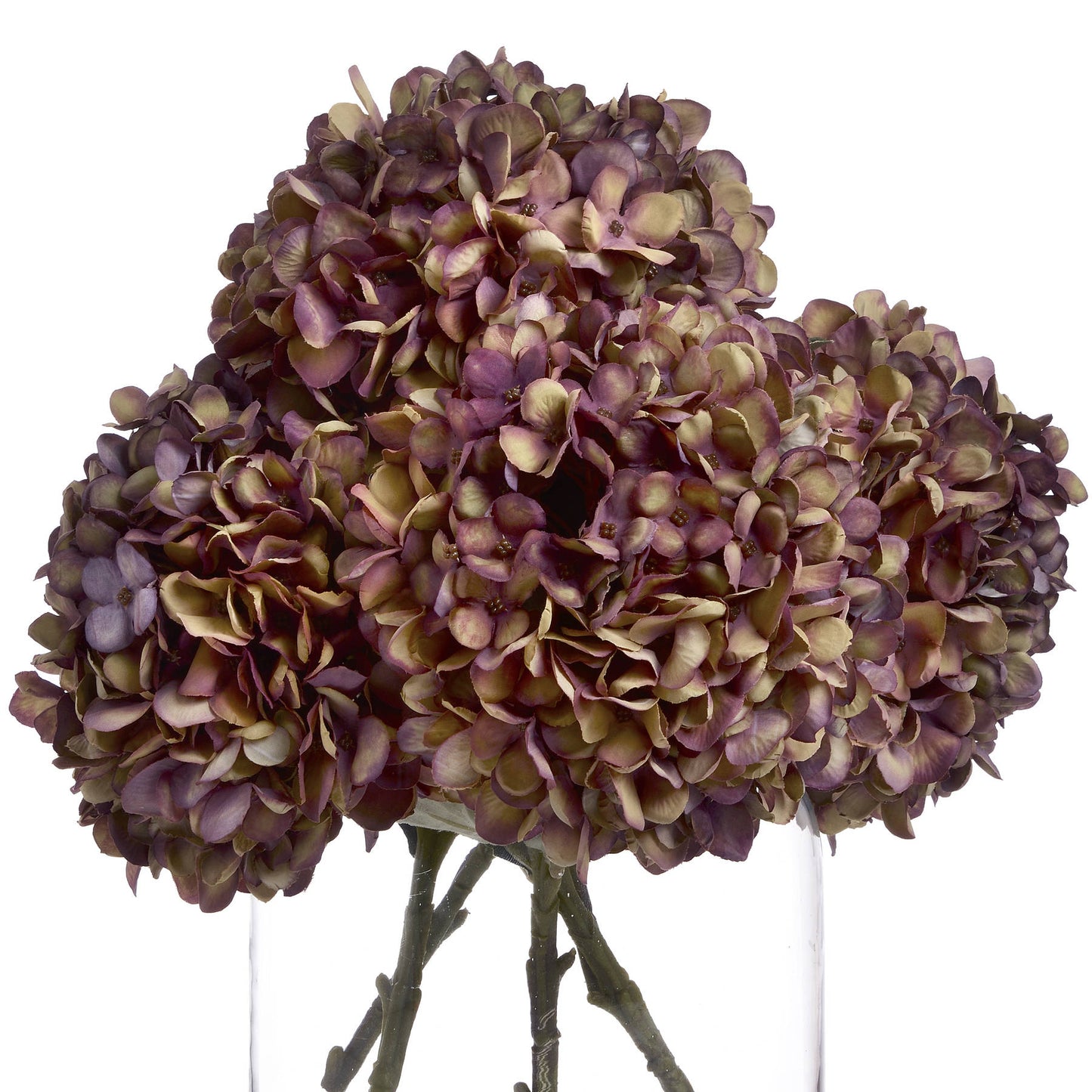 Set of 3 Artificial Flowers Autumn Burgundy Hydrangea Stems