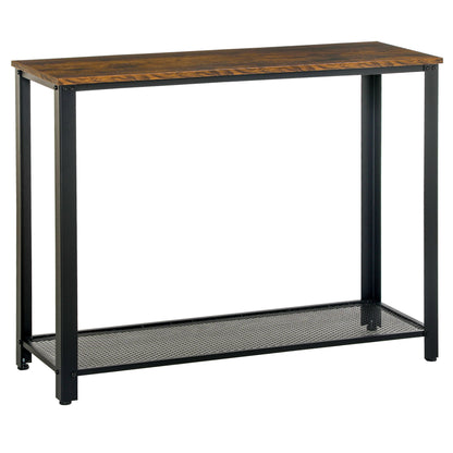 Sovi 101cm Metal And Wooden Rustic Brown Industrial Console Table With Lower Mesh Shelf