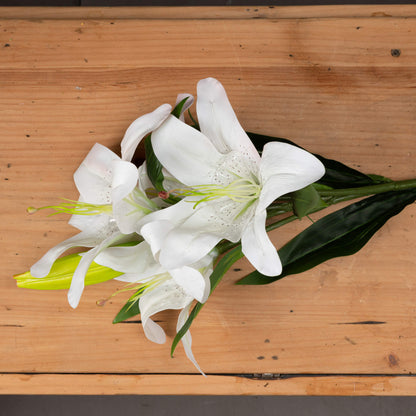 Set of 3 Artificial Flowers White Lily Stems
