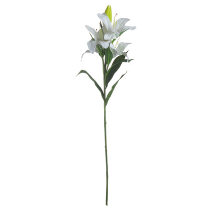 Set of 3 Artificial Flowers White Lily Stems