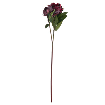 Set of 3 Artificial Flowers Burgundy Peony Rose Stems