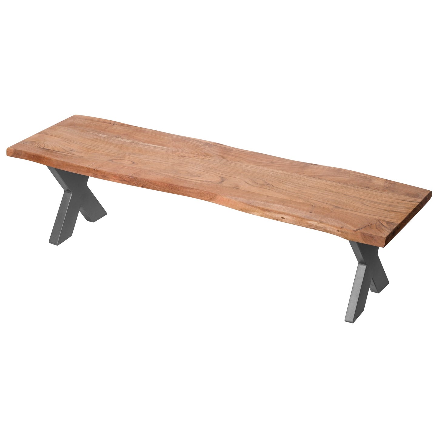 Vouvant Live Edge Acacia Wood Bench Black Metal X Frame