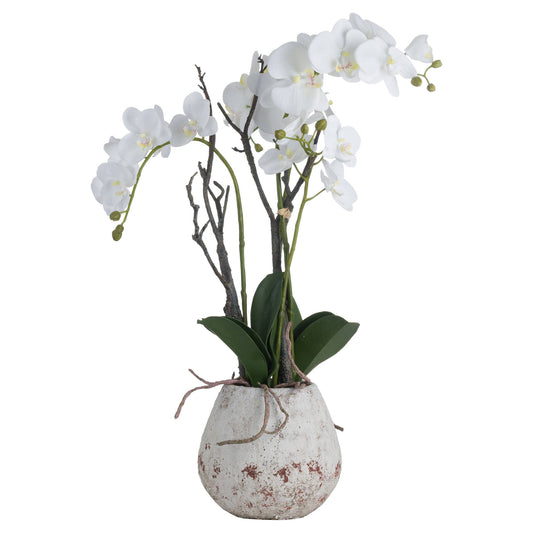 Artificial Plant White Orchid in Ceramic Pot