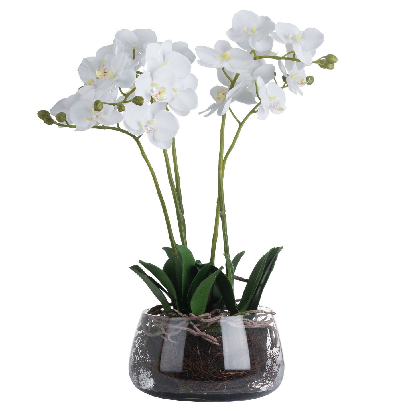 Artificial Flowers White Orchid in Glass Pot