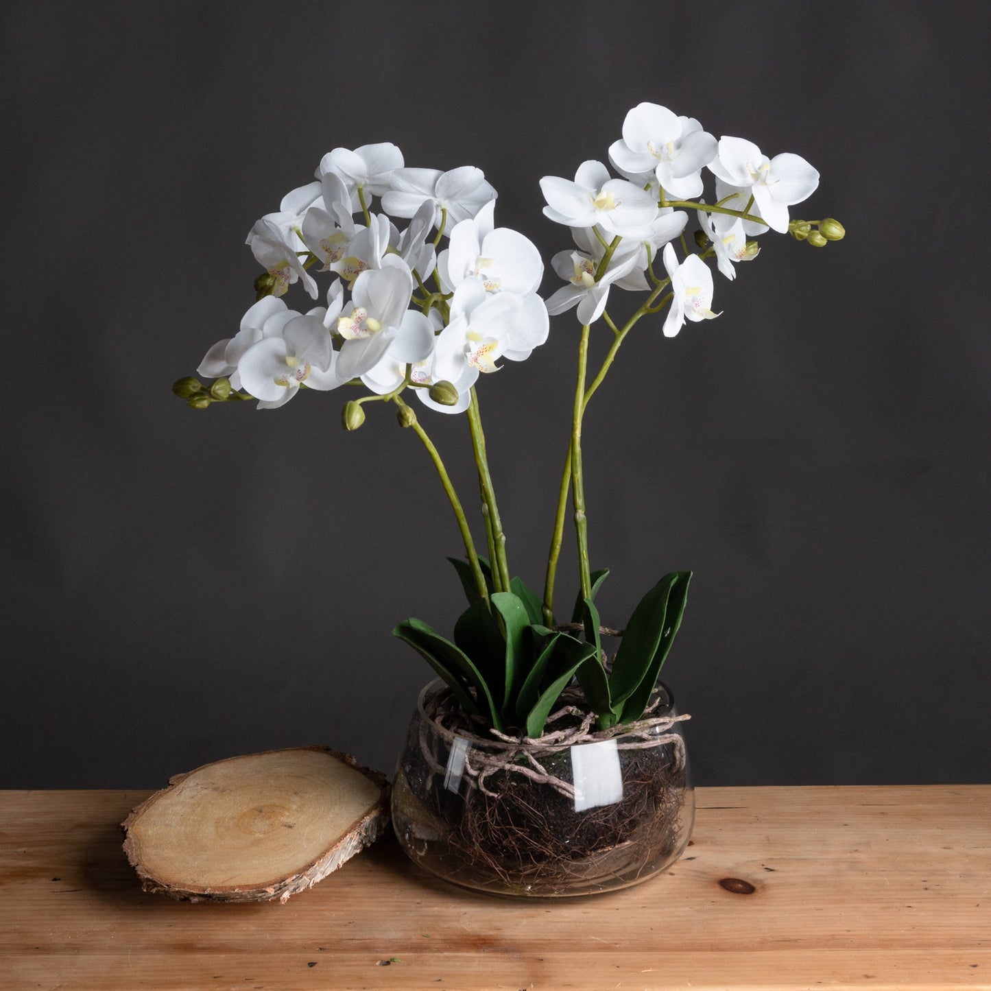 Artificial Flowers White Orchid in Glass Pot