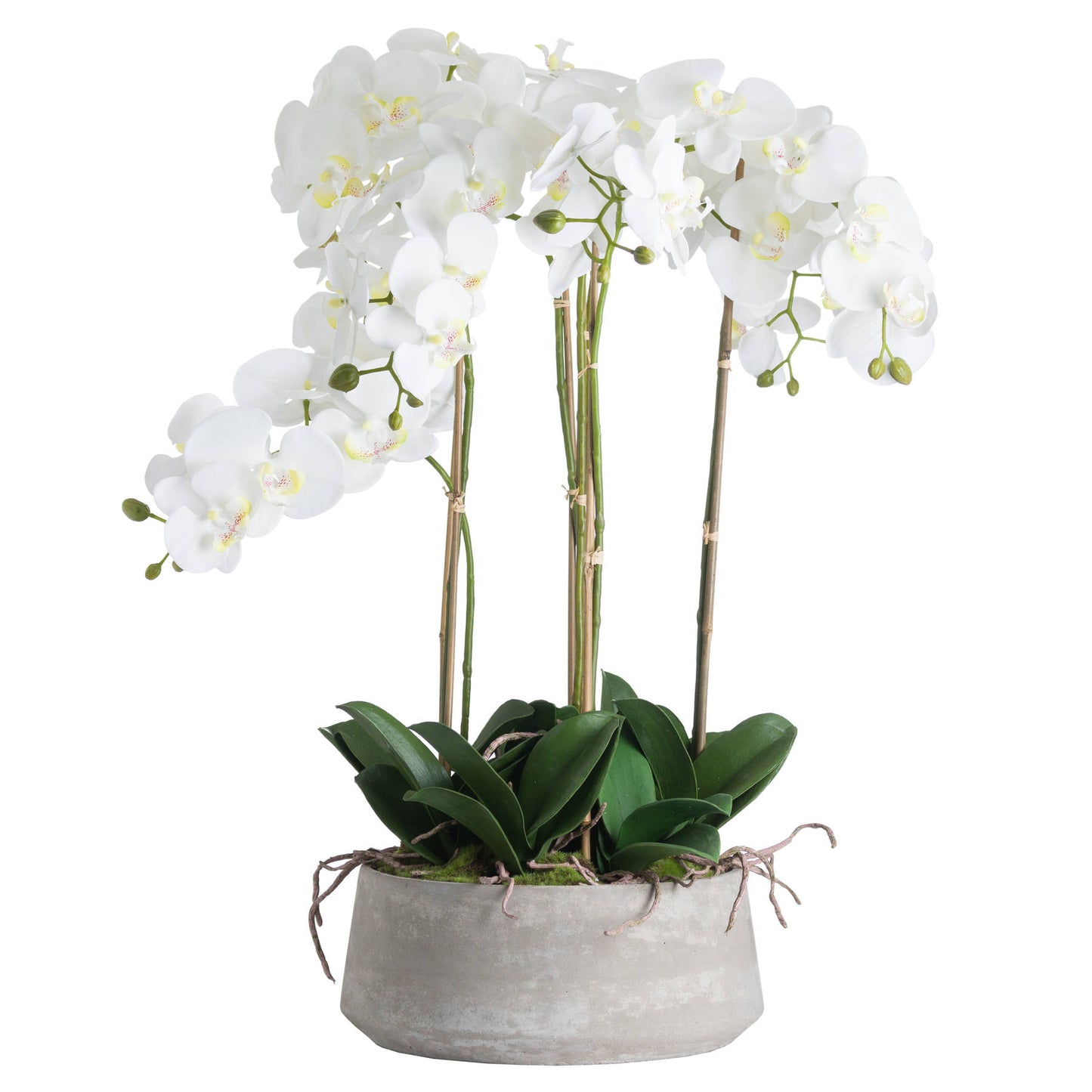 Artificial Flowers Large White Orchid in Stone Pots