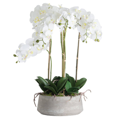 Artificial Flowers Large White Orchid in Stone Pots