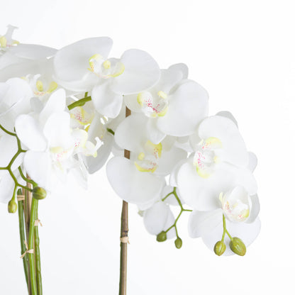 Artificial Flowers Large White Orchid in Stone Pots