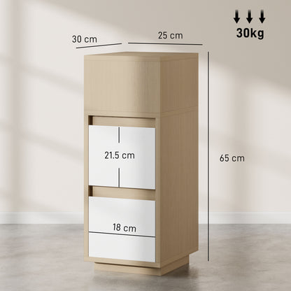 Noyo Natural Wood Finish Slim Bedside Table With 2 Drawers And Open Shelf