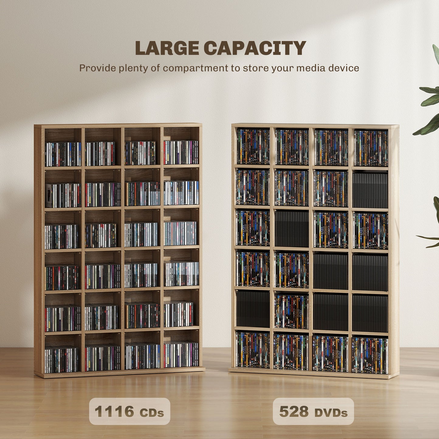 Sufato Wood Natural Finish Adjustable CD Storage Cabinet 89 x 130.5 cm