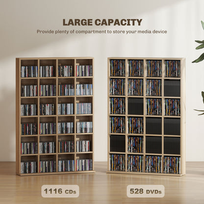 Sufato Wood Natural Finish Adjustable CD Storage Cabinet 89 x 130.5 cm