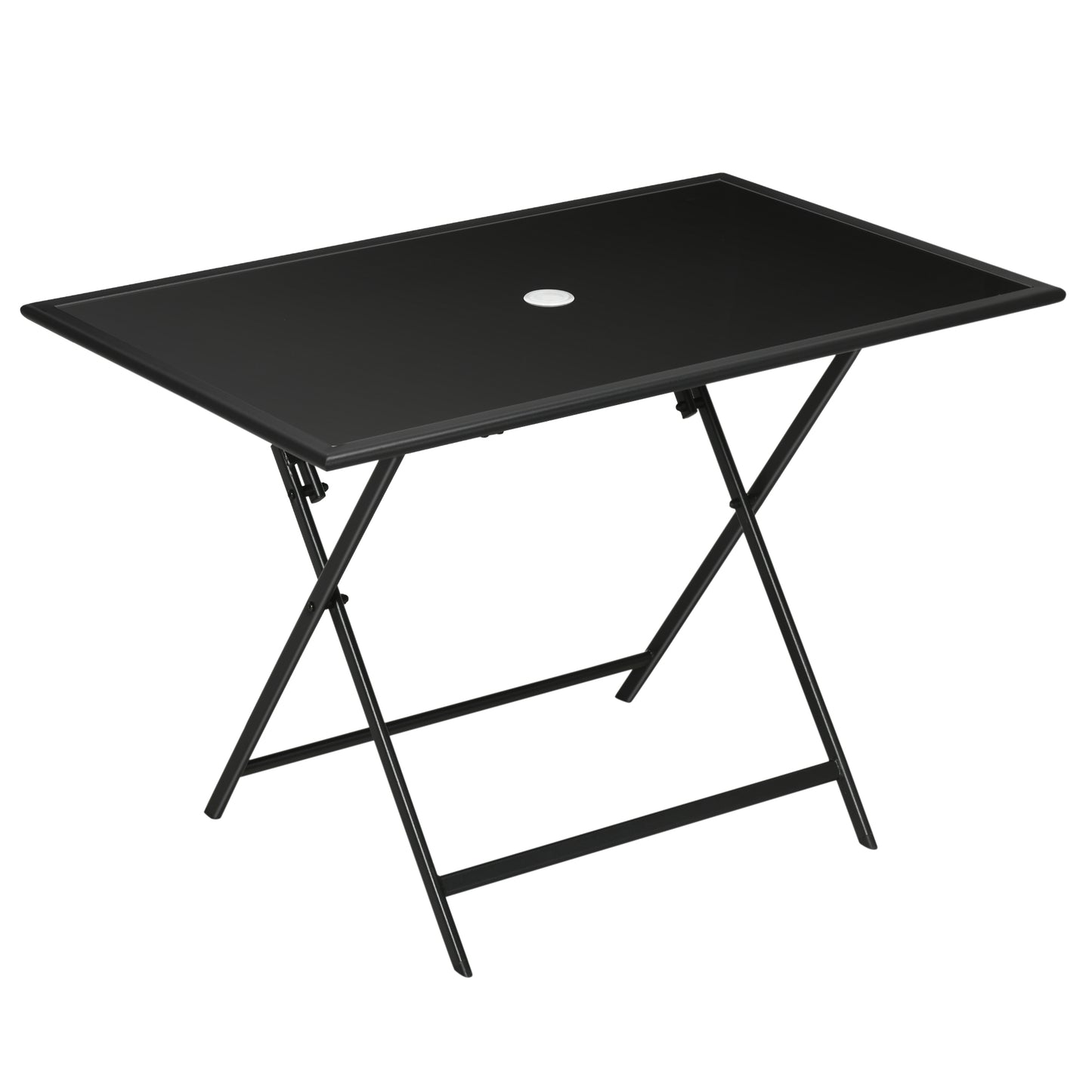 Nonila 110cm Black Steel And Glass Folding Outdoor Dining Table For 6
