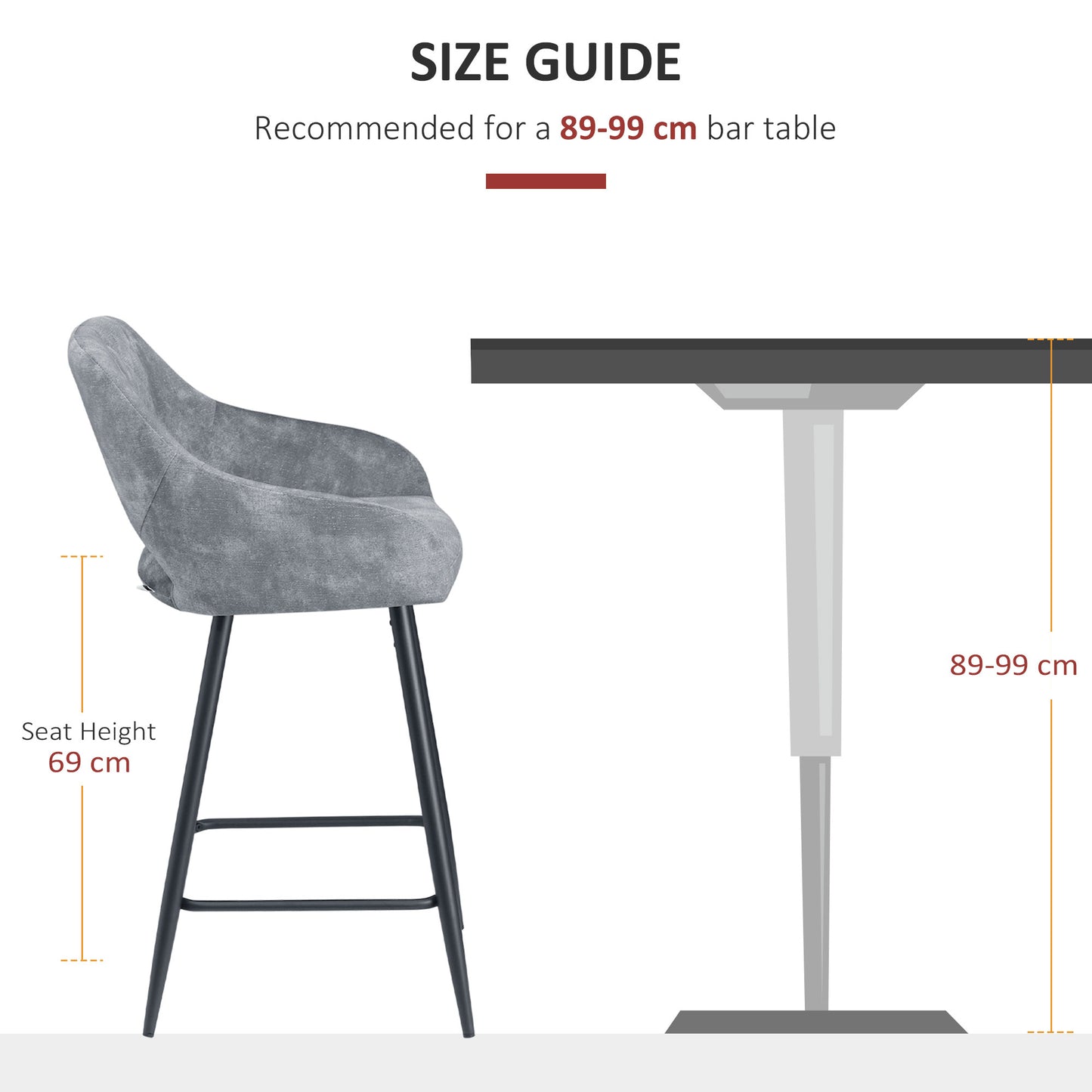 Zire Set Of 2 Grey Velvet Fabric Counter H8 Bar Chairs With Steel Legs