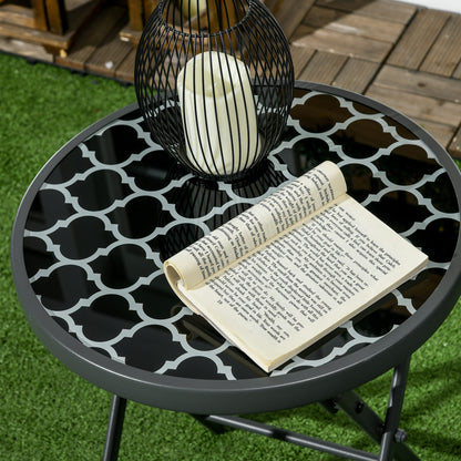 Mikale Metal And Glass Black And White Folding Outdoor Side Table 45cm With Marble Effect Top