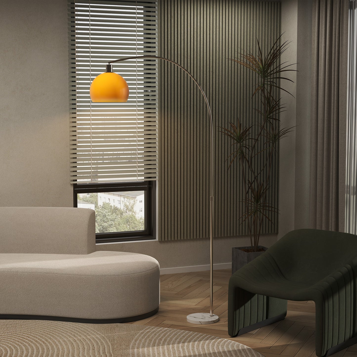 Filu Metal Orange Modern Floor Lamp With Shade And Foot Switch
