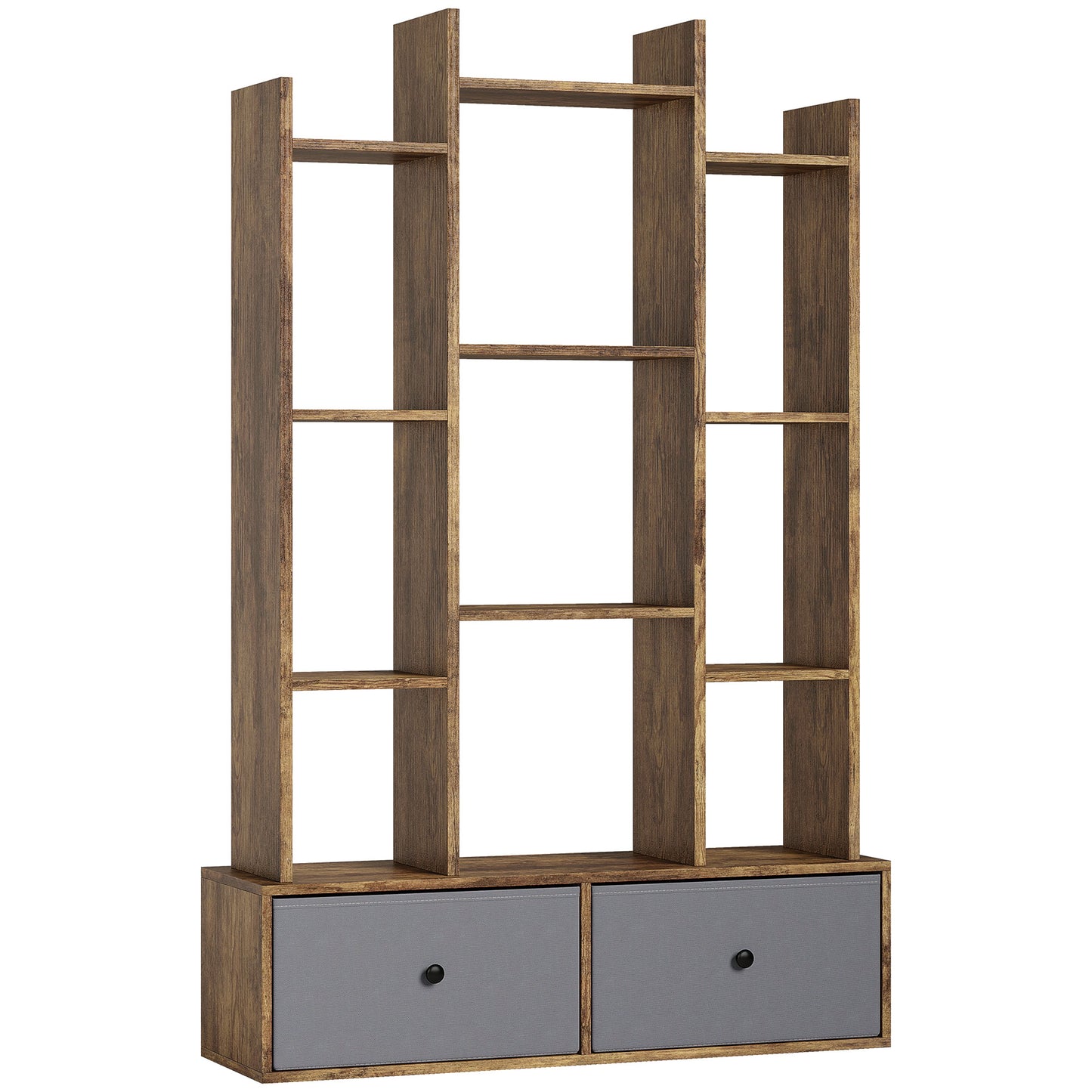 Nero Wooden Brown 12 Compartment Storage Unit With Drawers