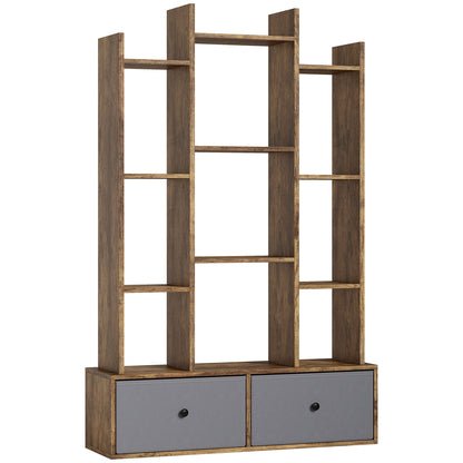 Nero Wooden Brown 12 Compartment Storage Unit With Drawers
