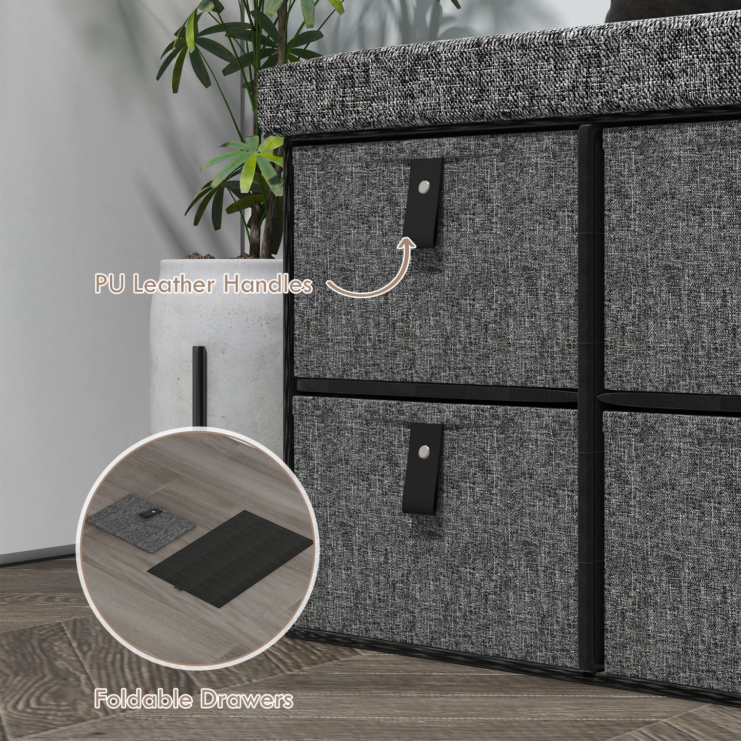 Varare Dark Grey Fabric 6 Drawer Shoe Storage Bench With Cushioned Seat