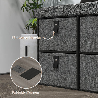 Varare Dark Grey Fabric 6 Drawer Shoe Storage Bench With Cushioned Seat