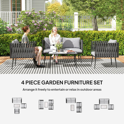 Salitte Rattan Rope Grey 4 Seater Outdoor Furniture Set With Cushions