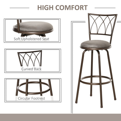 Firazi Set Of 2 Bronze Swivel Bar Chairs With Upholstered Seats And Footrests