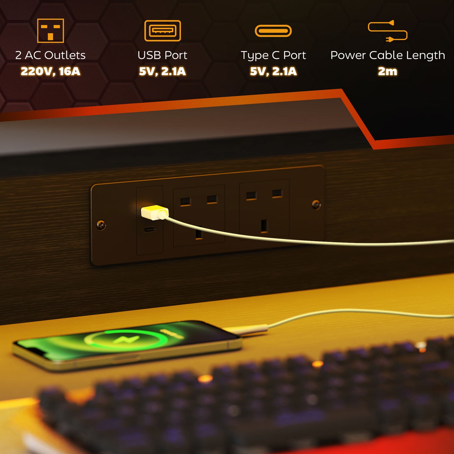 Tovapa 100cm Minimalist Black 2 Level LED Gaming Desk