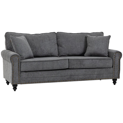 Tael Yolo Grey Fabric 3 Seater Sofa With Nail Head Trim And 2 Cushions
