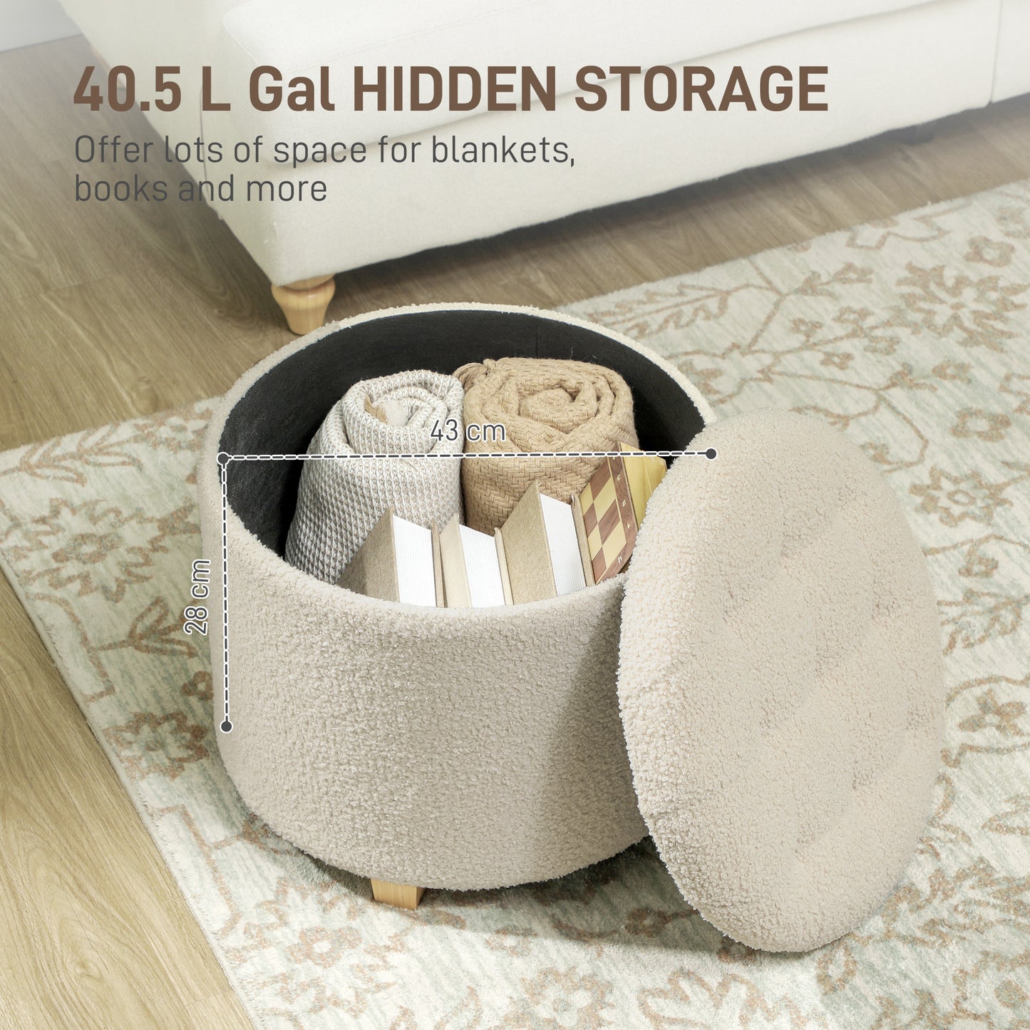Fimi Boucle Cream White Storage Ottoman Diamond Tufted Lid Teddy Fleece