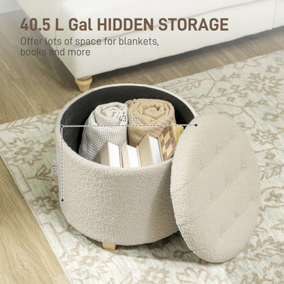 Fimi Boucle Cream White Storage Ottoman Diamond Tufted Lid Teddy Fleece