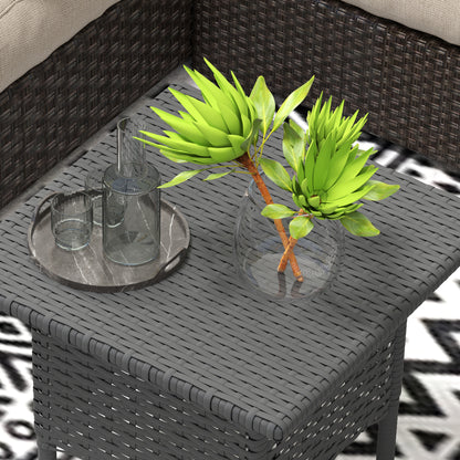 Nari Grey Rattan Outdoor Side Table With Woven Top
