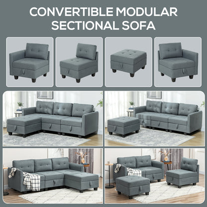 Vinole Rado Fabric Dark Grey Modular L ShaFauxd Sofa With Built In Storage