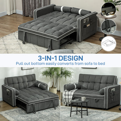 Tapa Linen Effect Dark Grey Upholstered 2 Seater Sofa Bed White Trim