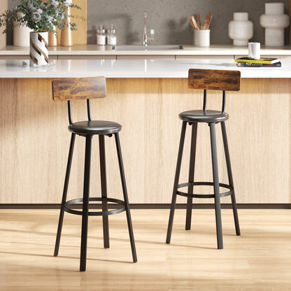 Namto Set Of 2 Brown And Black Industrial Steel Frame Bar Stools