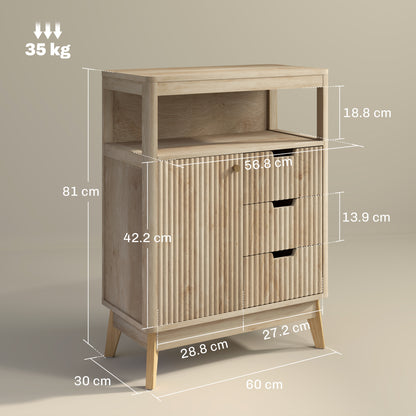 Cova Vira Natural Wood Sideboard 3 Drawers And Adjustable Interior Shelving