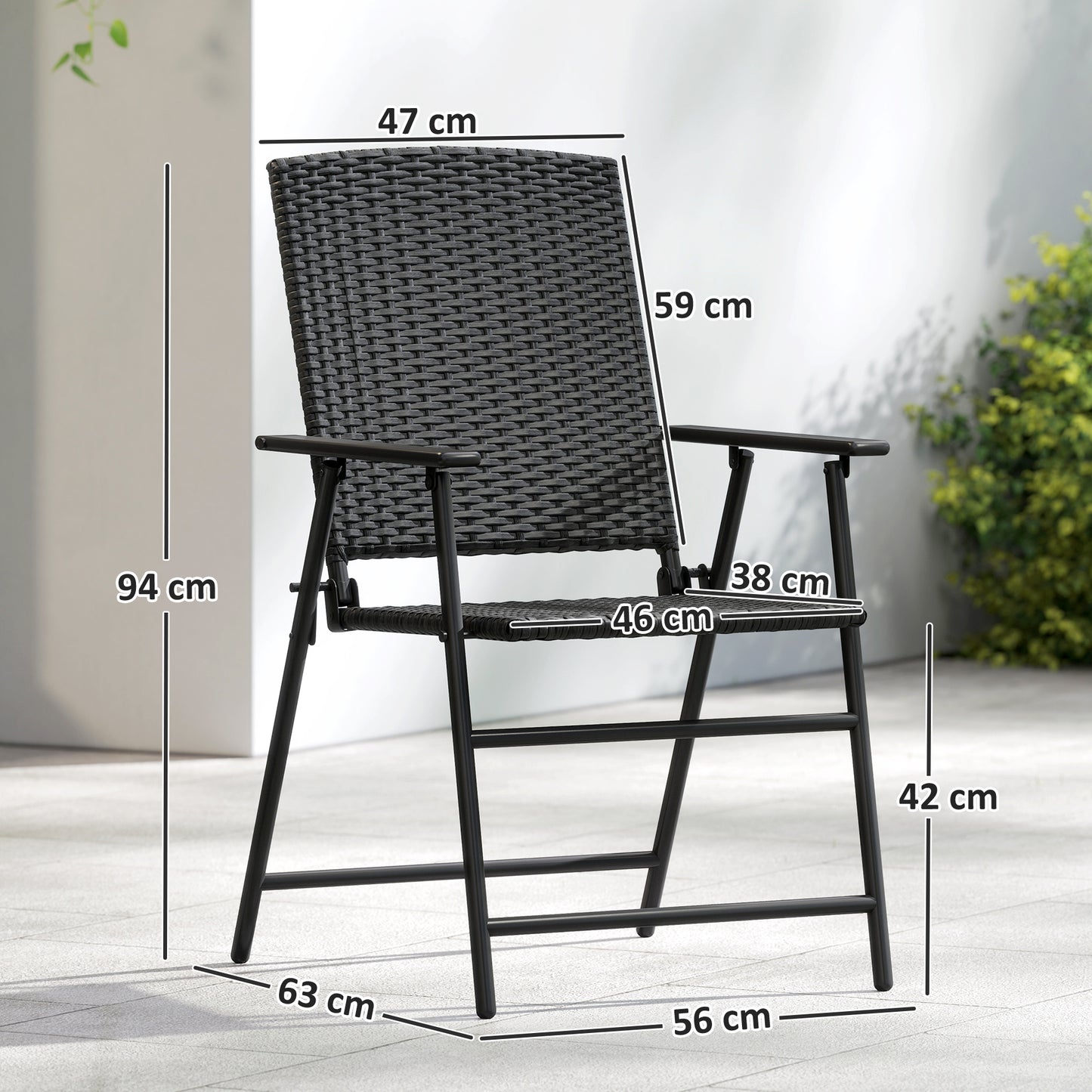 Luvaka Nene Rattan Black Folding Garden Chairs Set Of 2